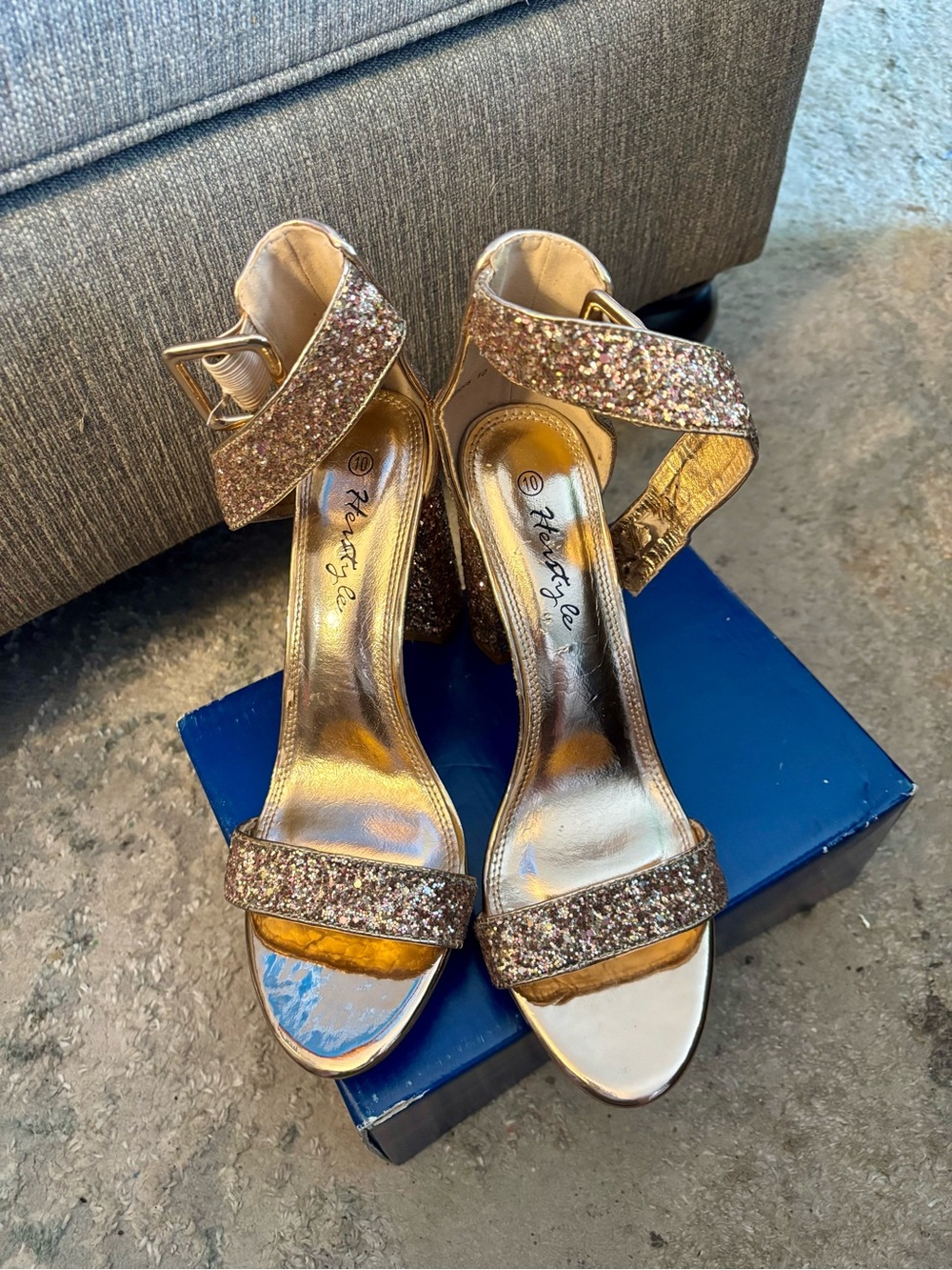 Glitter Ankle-Strap Heels in Rose Gold
